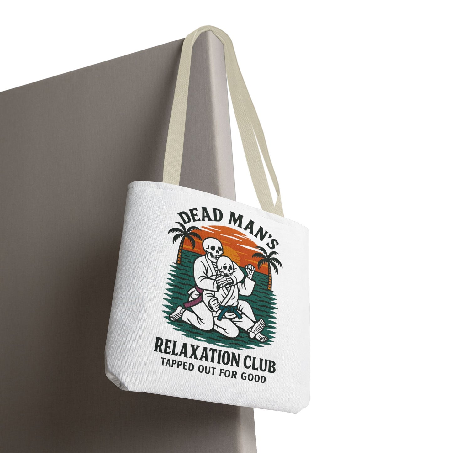 Dead Mans Relaxation Club Tote Bag / Tapped Out for Good Skeleton Jiu Jitsu Design