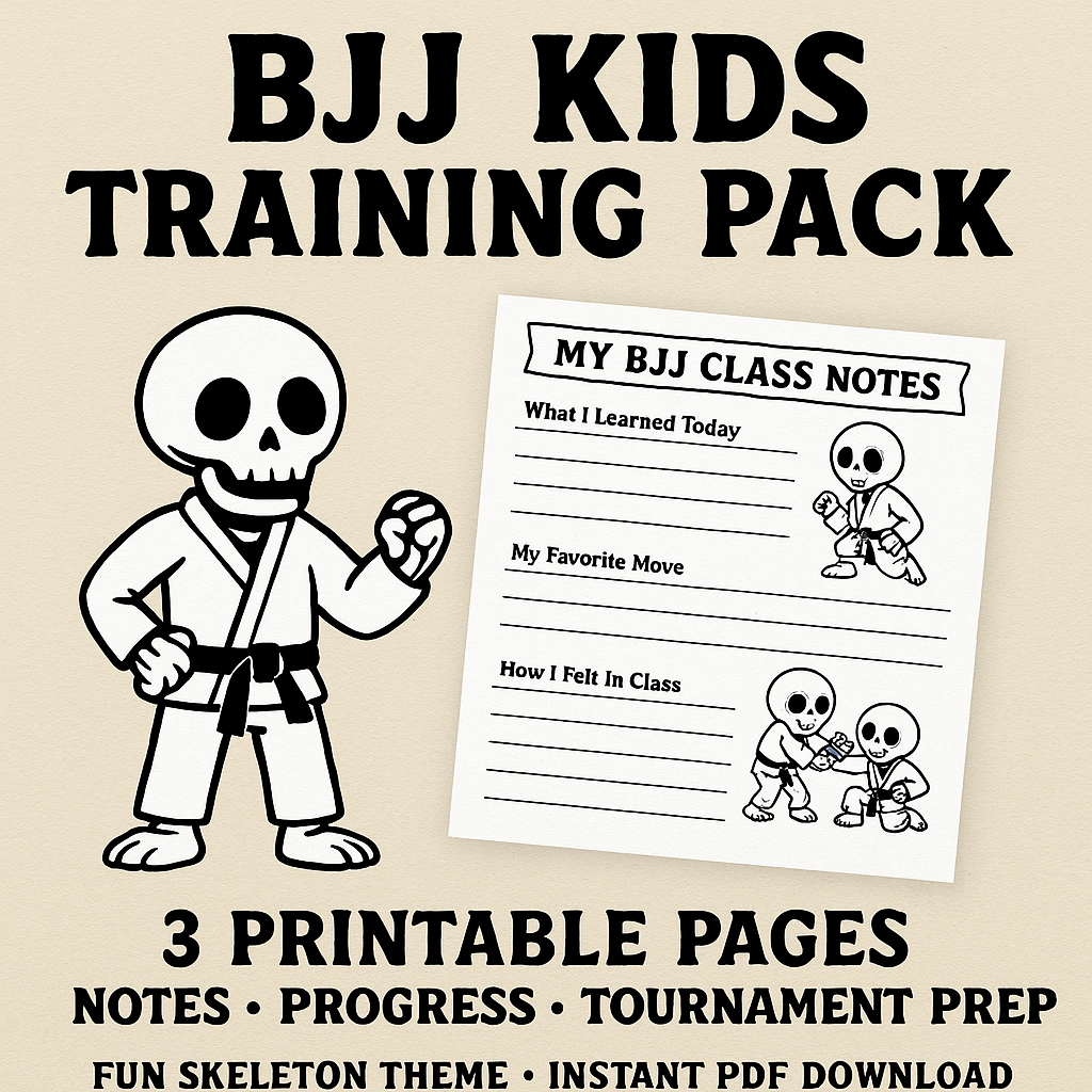 BJJ Kids Training Pack – Printable Jiu-Jitsu Class Notes, Belt Tracker & Tournament Prep Worksheet