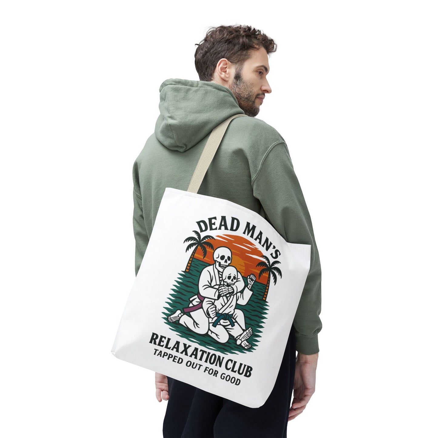 Dead Mans Relaxation Club Tote Bag / Tapped Out for Good Skeleton Jiu Jitsu Design
