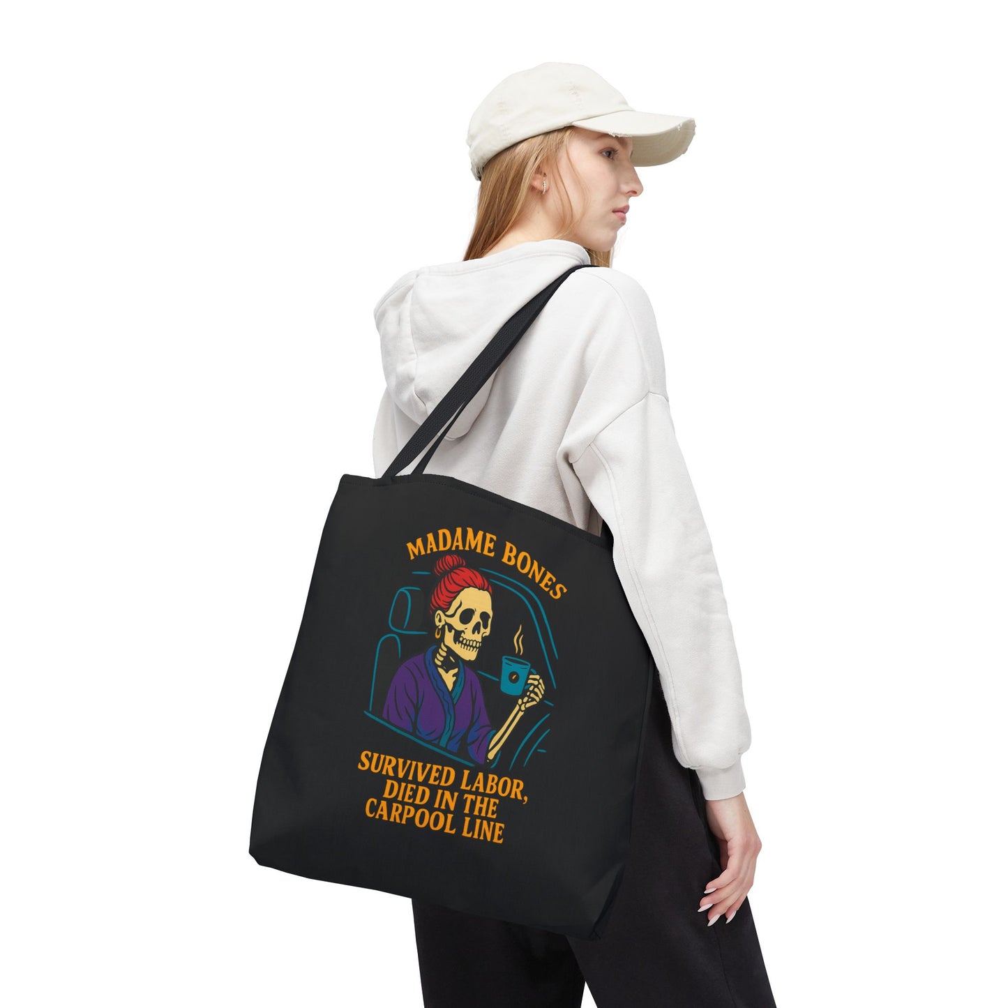 Madame Bones Tote Bag / Survived Labor, Died in the Carpool Line | Funny Mom Life Skeleton Bag
