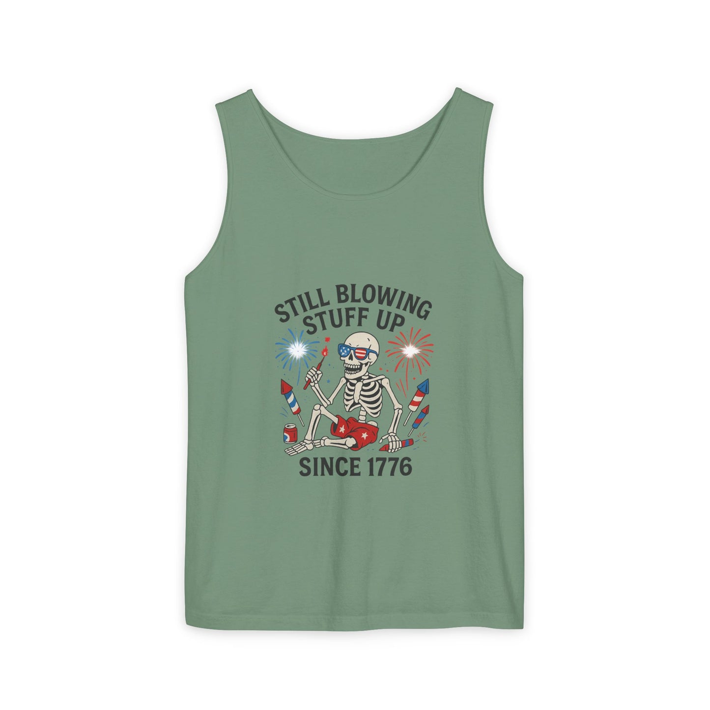 Unisex Still Blowing Stuff Up Since 1776 Tank Top Patriotic Skeleton Fireworks Design