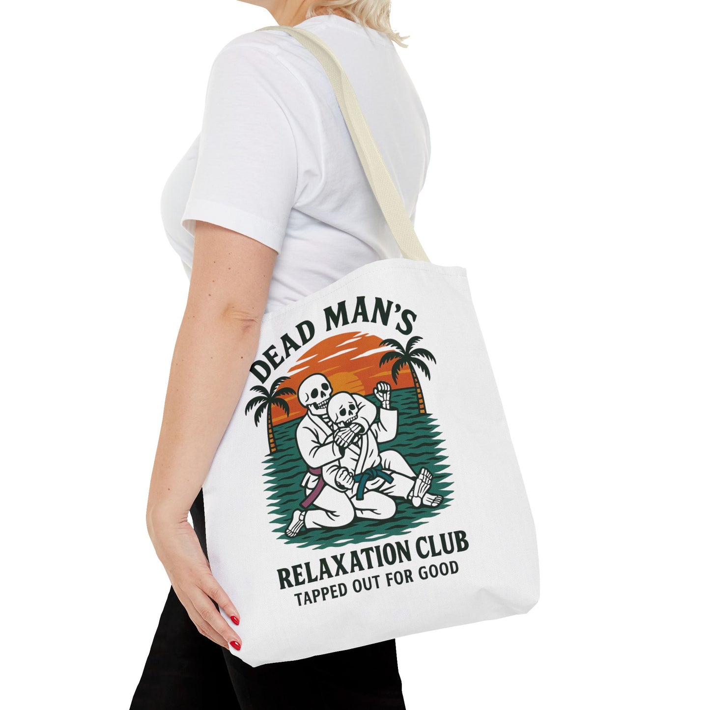 Dead Mans Relaxation Club Tote Bag / Tapped Out for Good Skeleton Jiu Jitsu Design