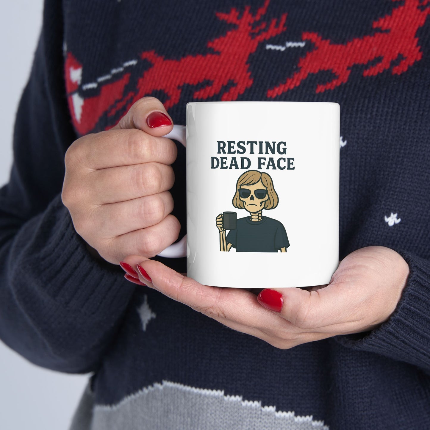 Resting Dead Face Skeleton Mug / Funny Burnout Coffee Cup for Sarcastic Souls / Funny Ceramic Coffee Mug