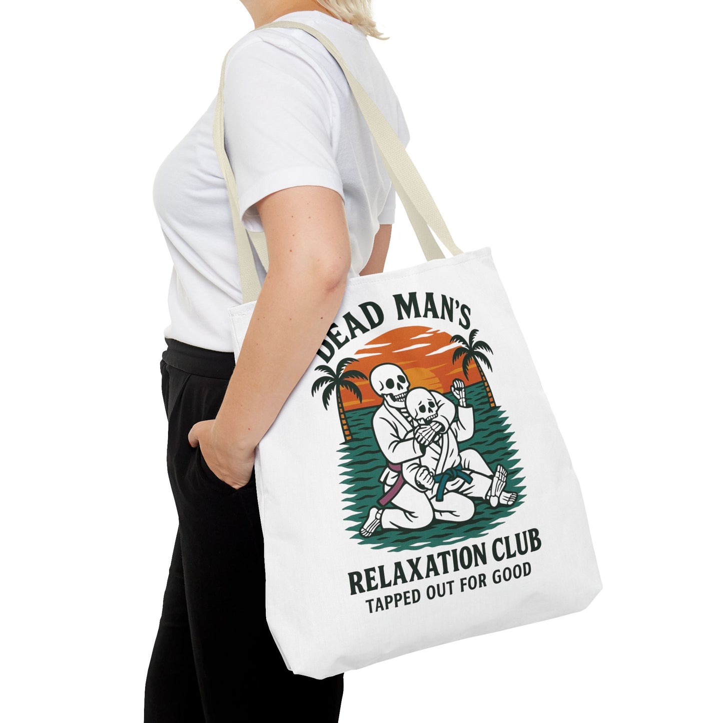 Dead Mans Relaxation Club Tote Bag / Tapped Out for Good Skeleton Jiu Jitsu Design