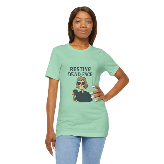 Resting Dead Face T-Shirt / Funny Skeleton Coffee Shirt | Burnout Humor Tee for Women | Dead Mans Club / Resting Dead Face Unisex Tee