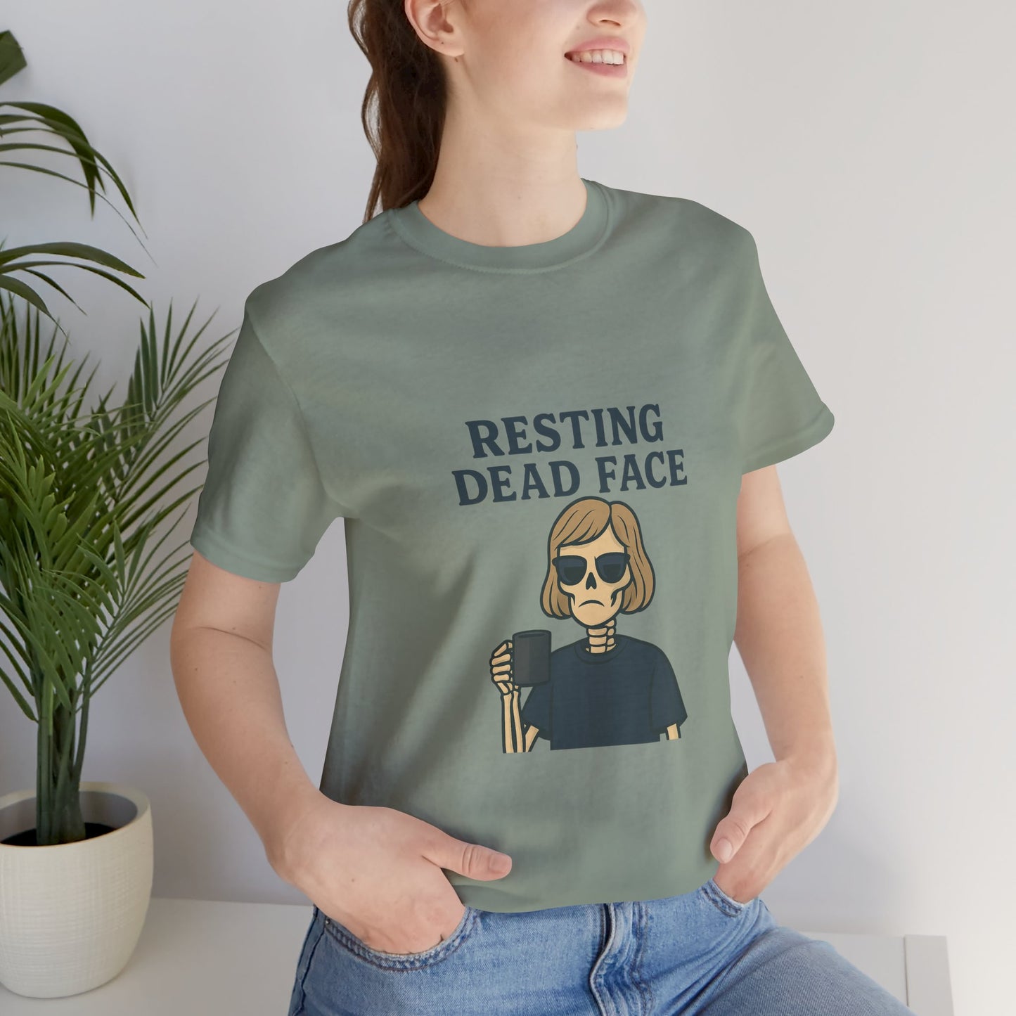 Resting Dead Face T-Shirt / Funny Skeleton Coffee Shirt | Burnout Humor Tee for Women | Dead Mans Club / Resting Dead Face Unisex Tee