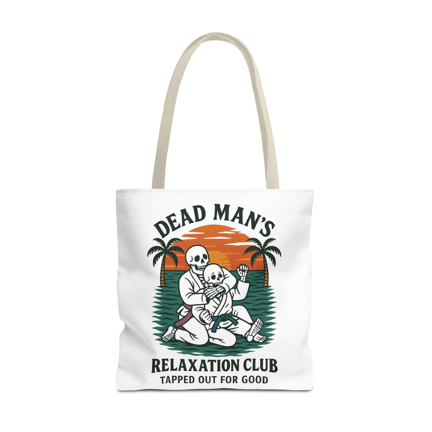 Dead Mans Relaxation Club Tote Bag / Tapped Out for Good Skeleton Jiu Jitsu Design
