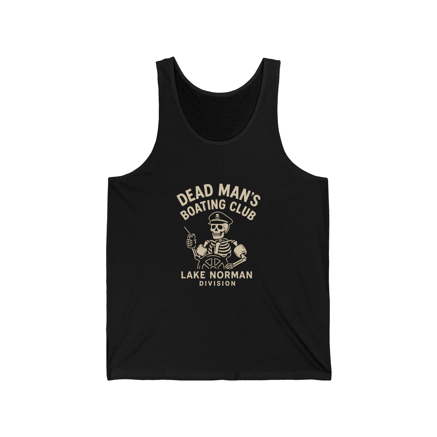 Dead Man’s Boating Club Tank | Lake Norman Division Skeleton Shirt | Funny Nautical Tank Top | Dark Humor Lake Day Gift, Lake Norman
