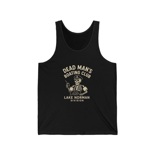 Dead Man’s Boating Club Tank | Lake Norman Division Skeleton Shirt | Funny Nautical Tank Top | Dark Humor Lake Day Gift, Lake Norman