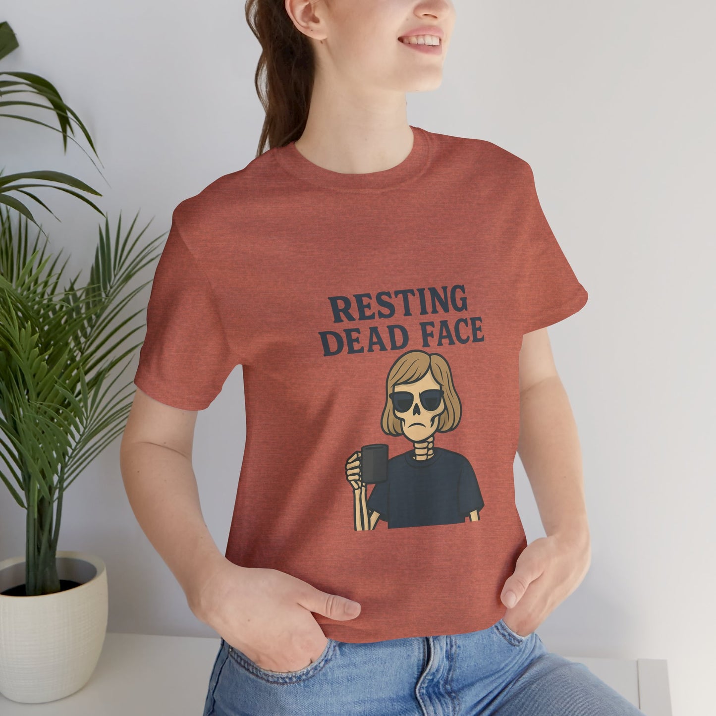 Resting Dead Face T-Shirt / Funny Skeleton Coffee Shirt | Burnout Humor Tee for Women | Dead Mans Club / Resting Dead Face Unisex Tee