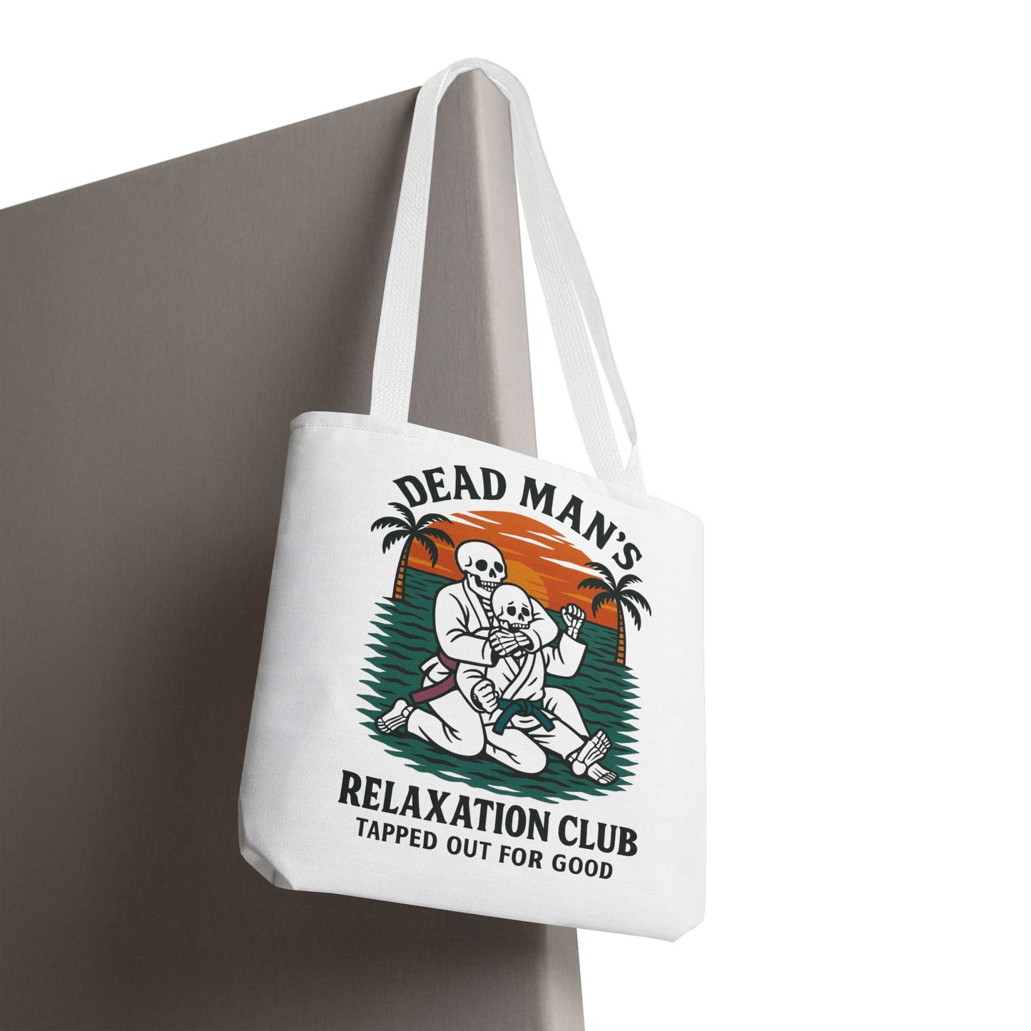 Dead Mans Relaxation Club Tote Bag / Tapped Out for Good Skeleton Jiu Jitsu Design