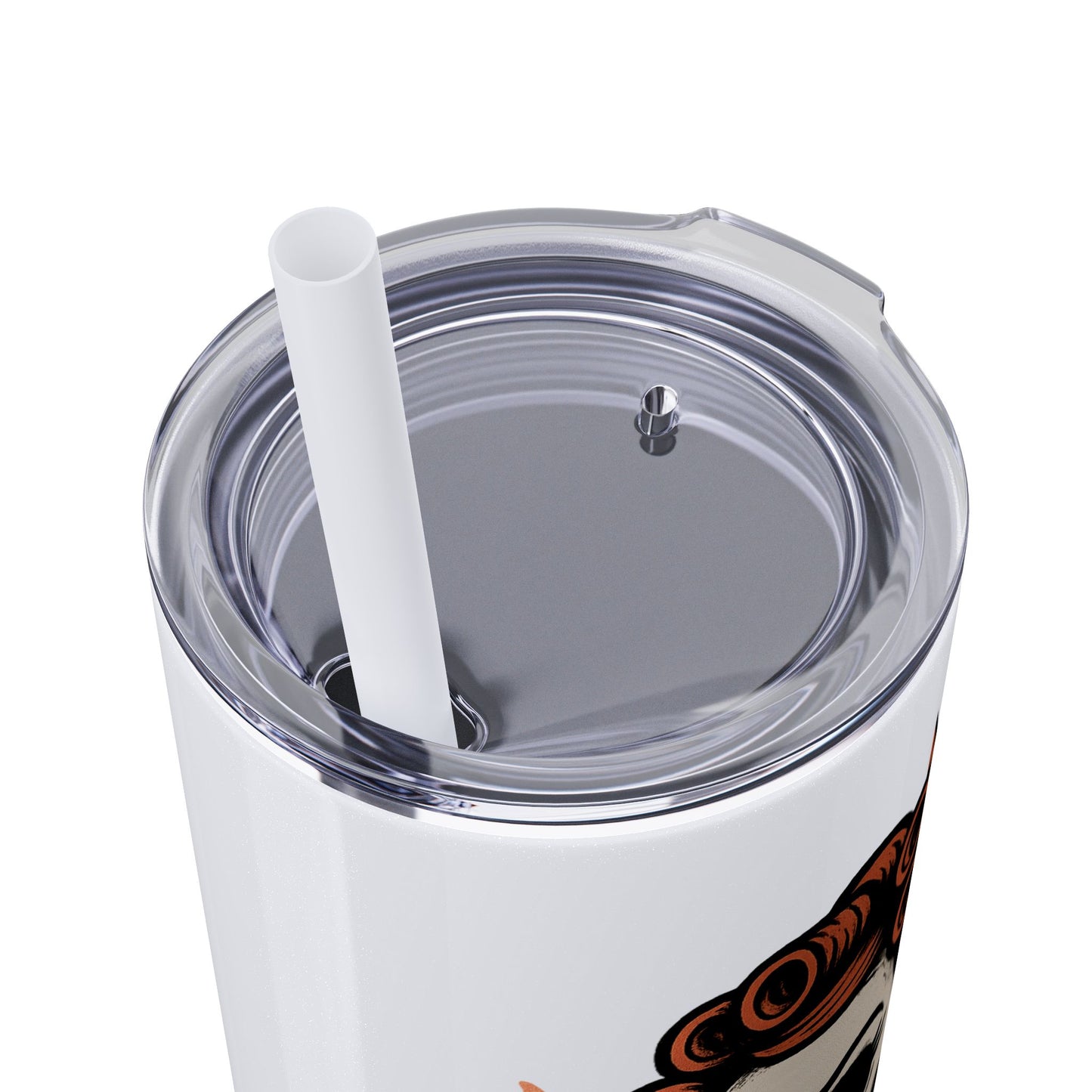 Burned Out But Still Pretty Tumbler | Funny Skeleton Travel Cup | 20oz Stainless Steel Skinny Tumbler with Straw | Dark Humor Gift