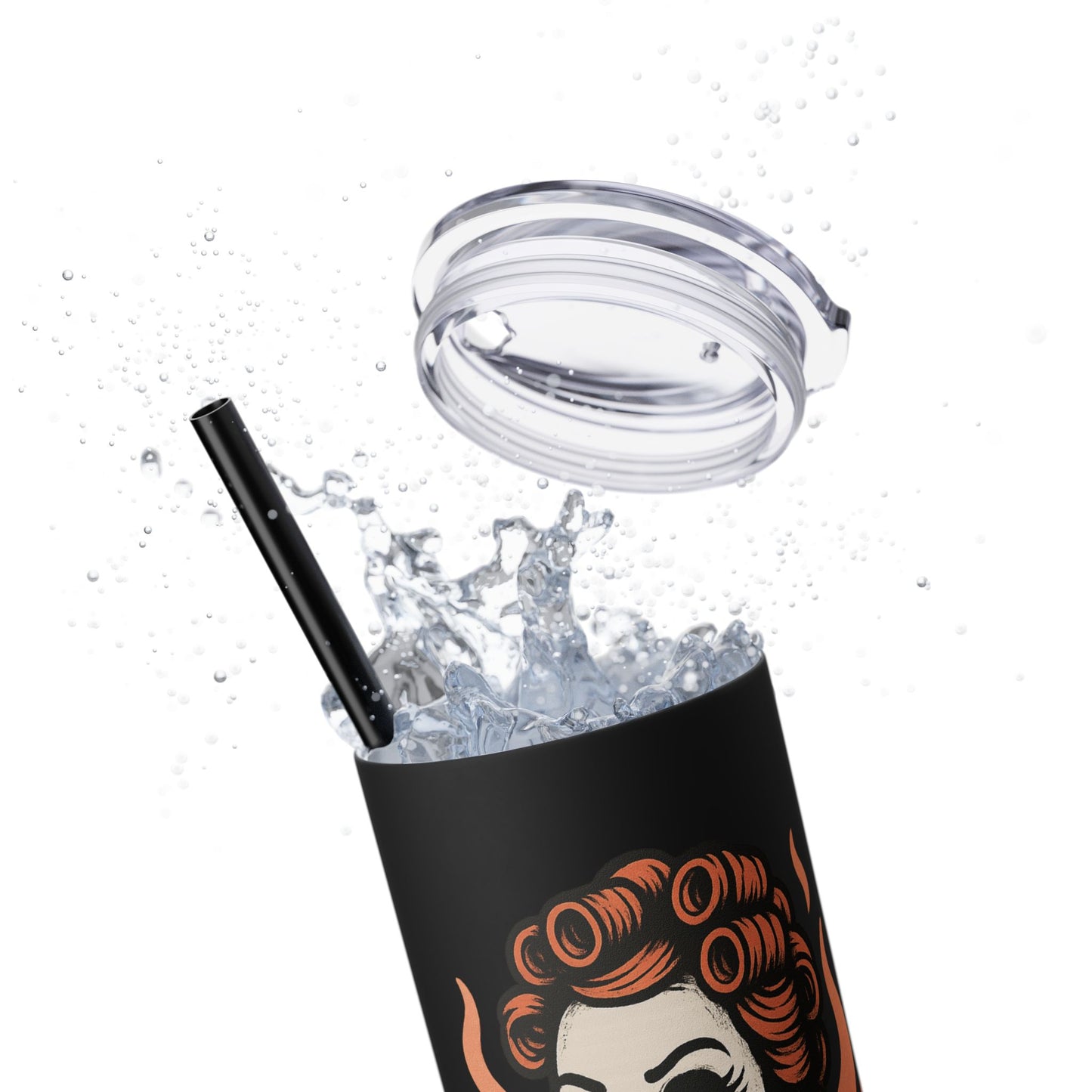 Burned Out But Still Pretty Tumbler | Funny Skeleton Travel Cup | 20oz Stainless Steel Skinny Tumbler with Straw | Dark Humor Gift