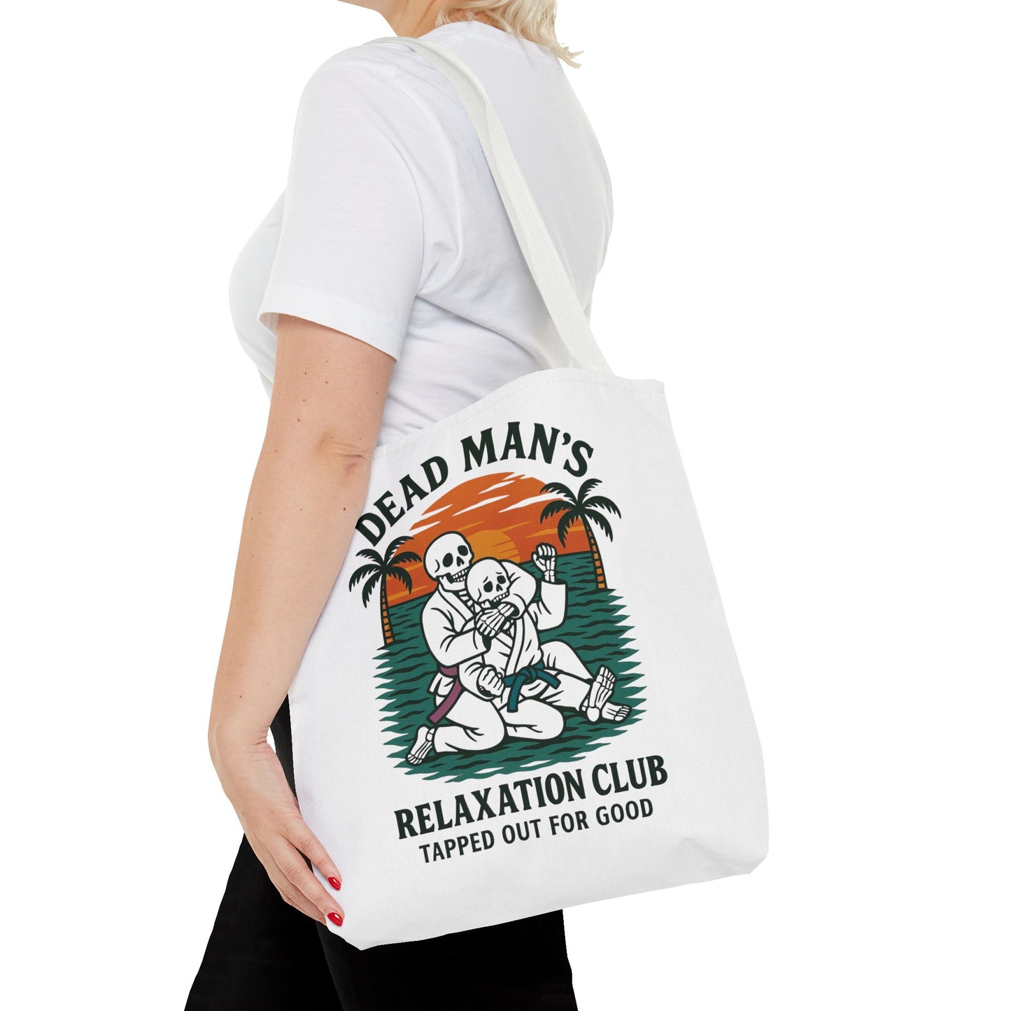 Dead Mans Relaxation Club Tote Bag / Tapped Out for Good Skeleton Jiu Jitsu Design