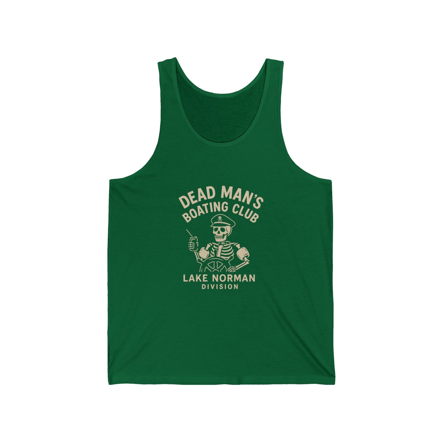 Dead Man’s Boating Club Tank | Lake Norman Division Skeleton Shirt | Funny Nautical Tank Top | Dark Humor Lake Day Gift, Lake Norman