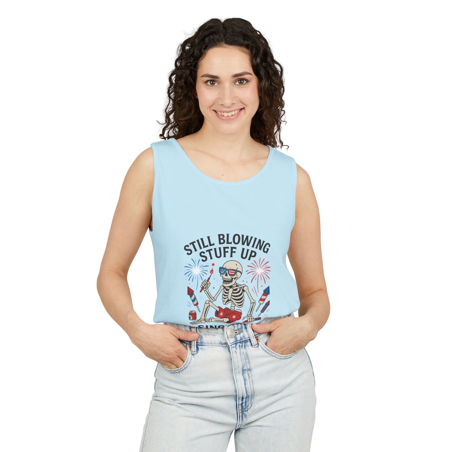 Unisex Still Blowing Stuff Up Since 1776 Tank Top Patriotic Skeleton Fireworks Design