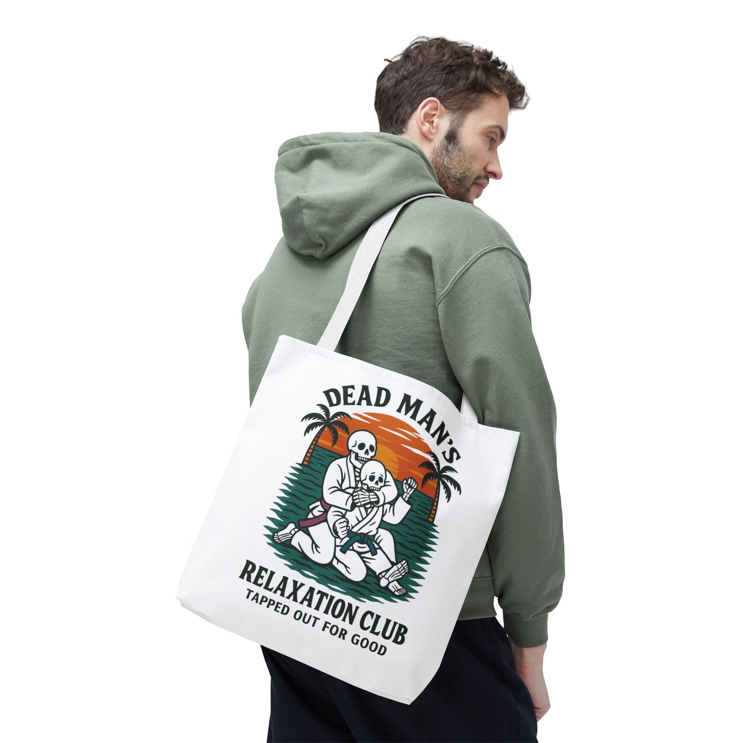 Dead Mans Relaxation Club Tote Bag / Tapped Out for Good Skeleton Jiu Jitsu Design