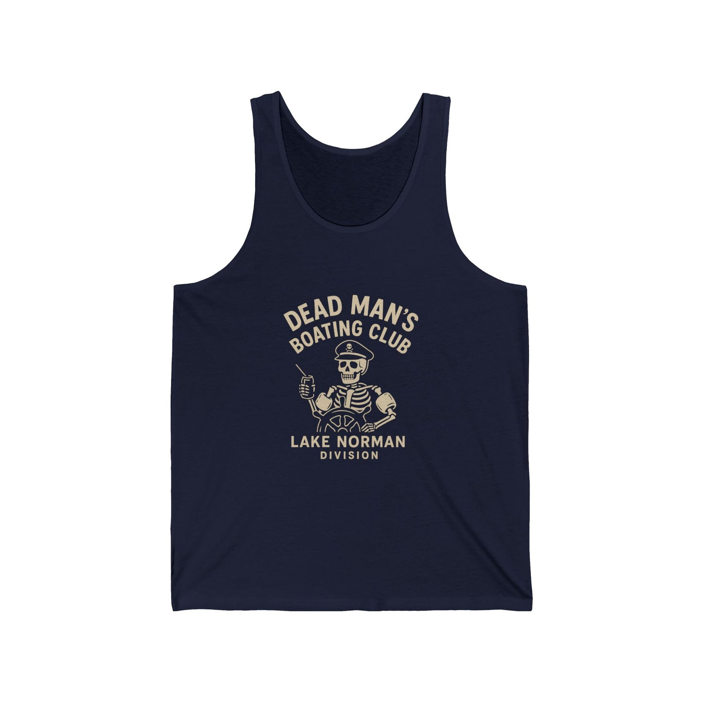 Dead Man’s Boating Club Tank | Lake Norman Division Skeleton Shirt | Funny Nautical Tank Top | Dark Humor Lake Day Gift, Lake Norman