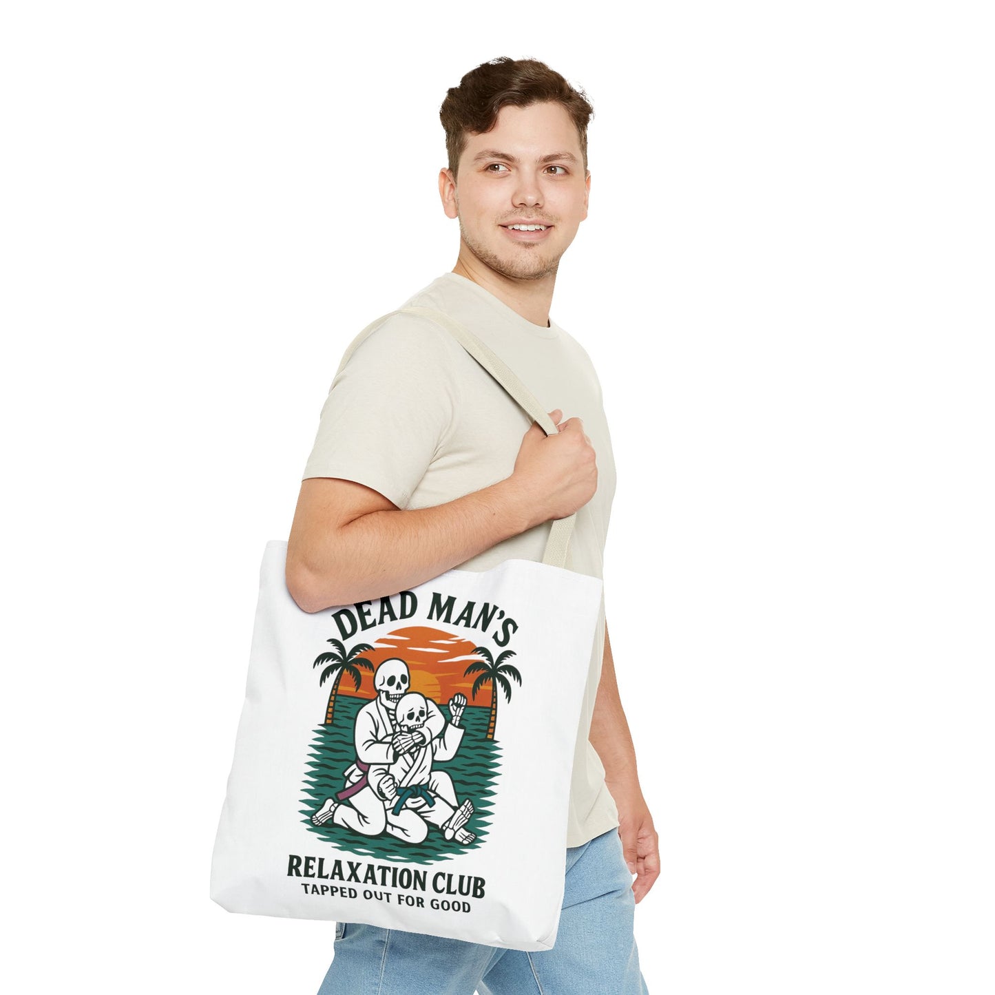 Dead Mans Relaxation Club Tote Bag / Tapped Out for Good Skeleton Jiu Jitsu Design