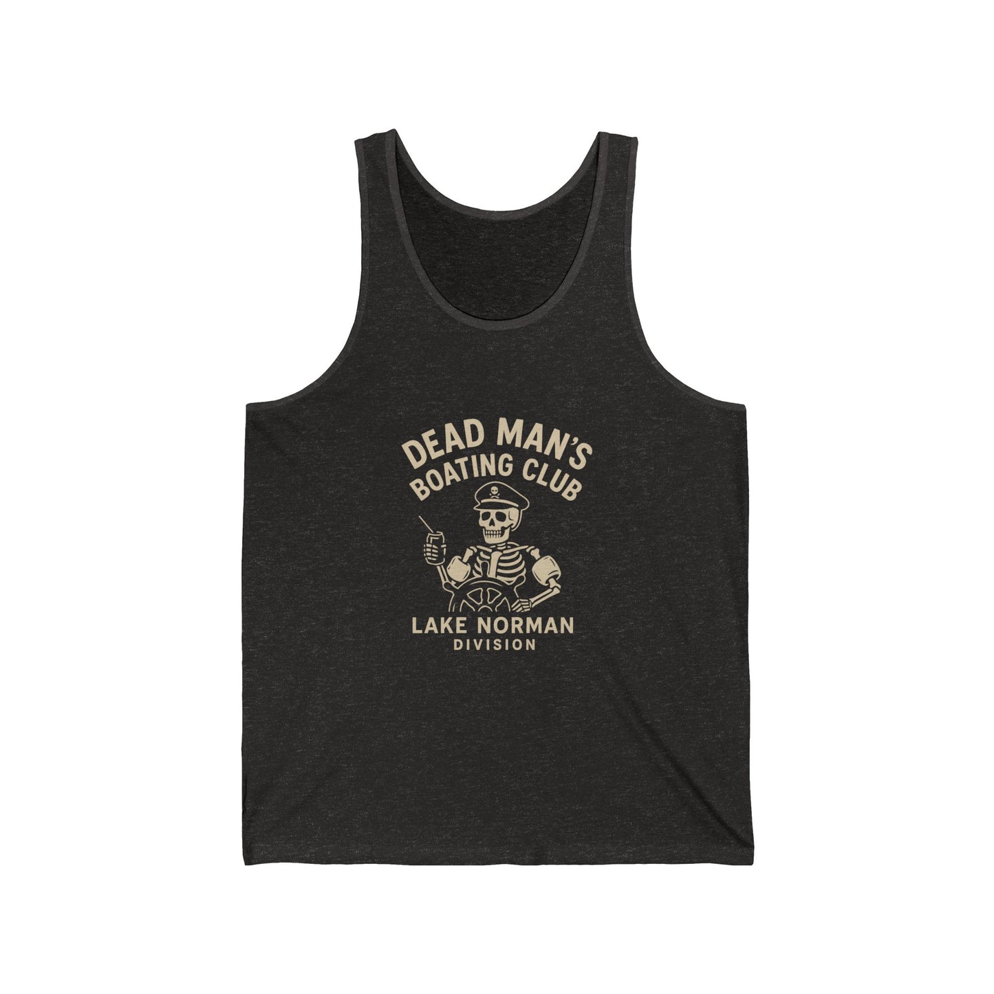 Dead Man’s Boating Club Tank | Lake Norman Division Skeleton Shirt | Funny Nautical Tank Top | Dark Humor Lake Day Gift, Lake Norman
