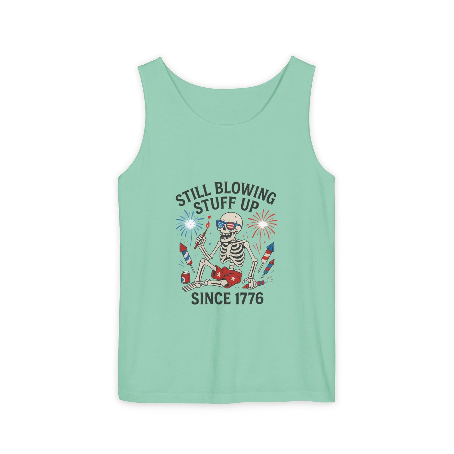 Unisex Still Blowing Stuff Up Since 1776 Tank Top Patriotic Skeleton Fireworks Design
