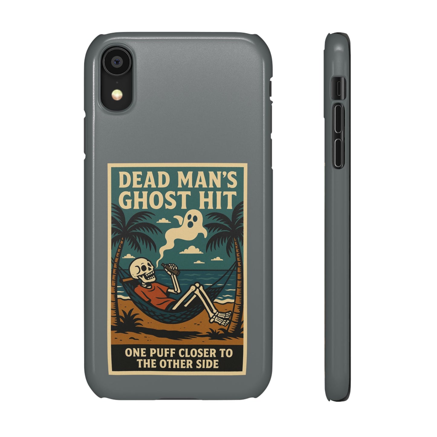 Dead Mans Ghost Hit iPhone Case One Puff Closer to the Other Side Skeleton Vibe Design
