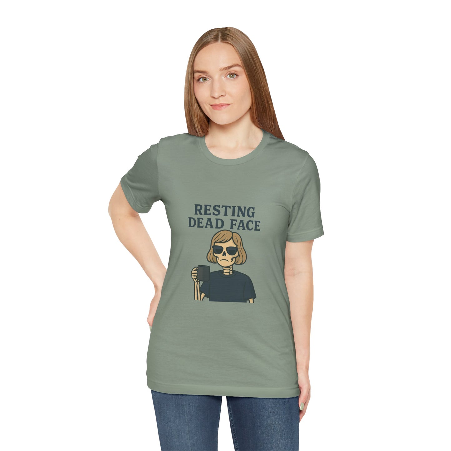 Resting Dead Face T-Shirt / Funny Skeleton Coffee Shirt | Burnout Humor Tee for Women | Dead Mans Club / Resting Dead Face Unisex Tee