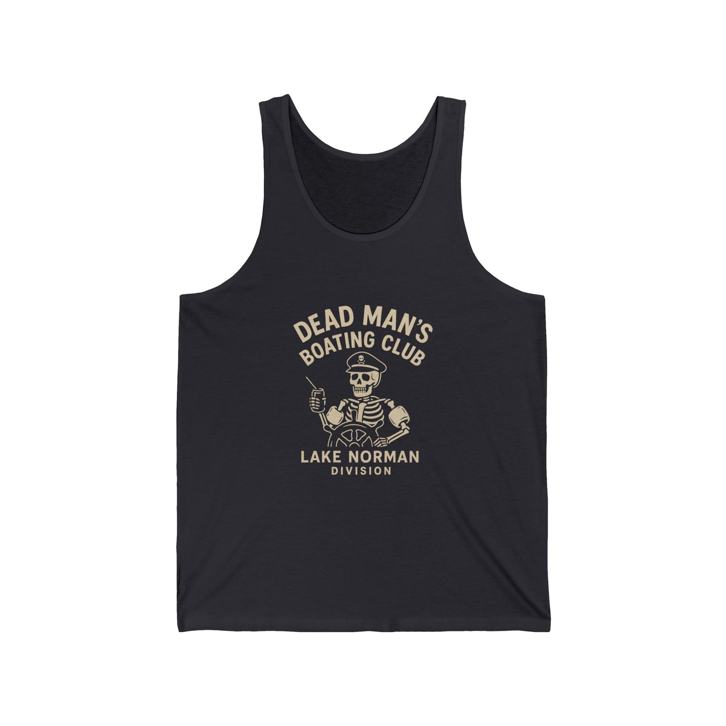 Dead Man’s Boating Club Tank | Lake Norman Division Skeleton Shirt | Funny Nautical Tank Top | Dark Humor Lake Day Gift, Lake Norman