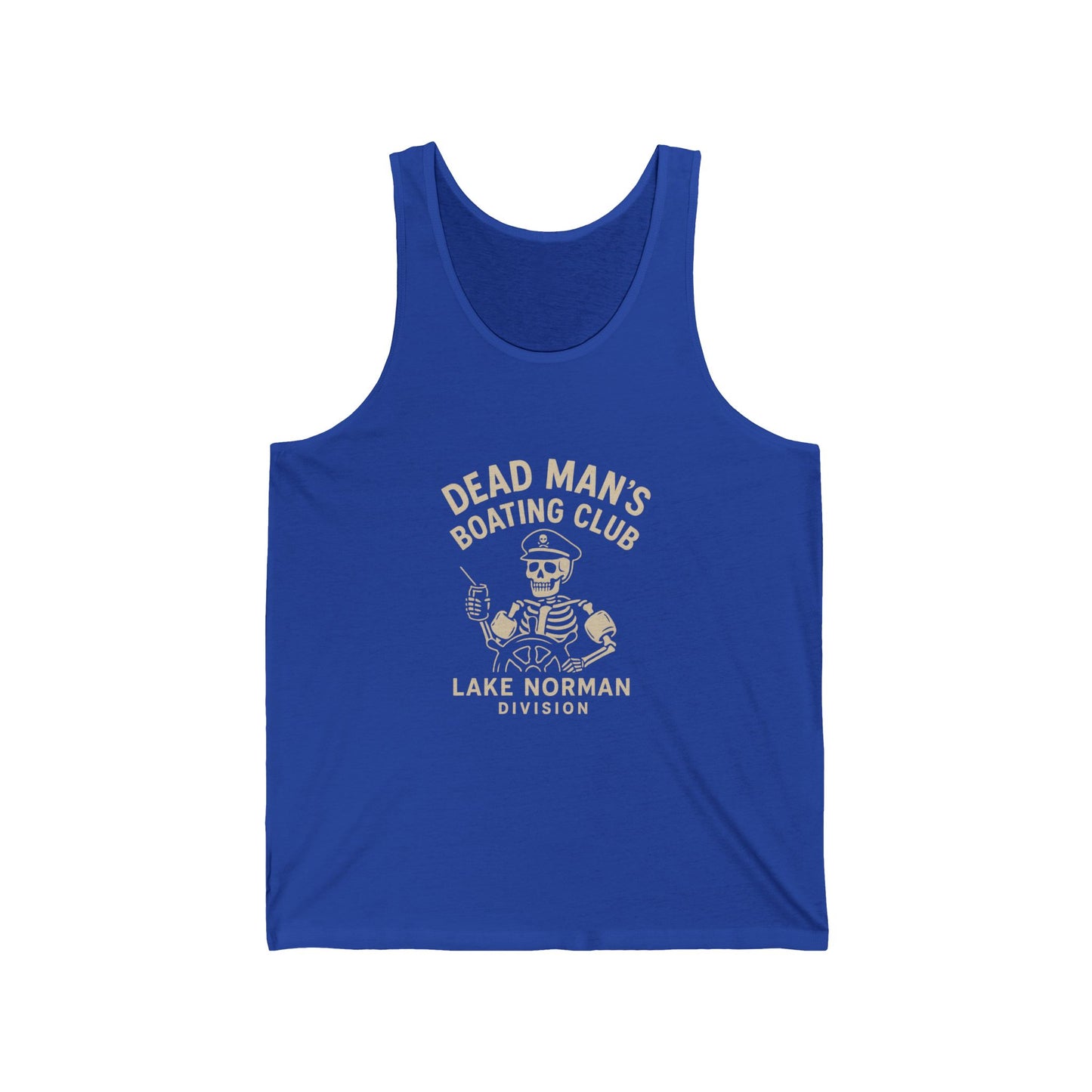 Dead Man’s Boating Club Tank | Lake Norman Division Skeleton Shirt | Funny Nautical Tank Top | Dark Humor Lake Day Gift, Lake Norman
