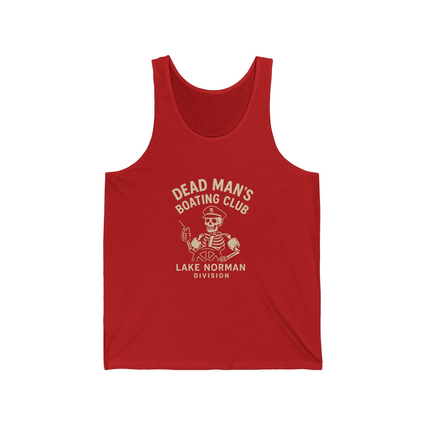 Dead Man’s Boating Club Tank | Lake Norman Division Skeleton Shirt | Funny Nautical Tank Top | Dark Humor Lake Day Gift, Lake Norman