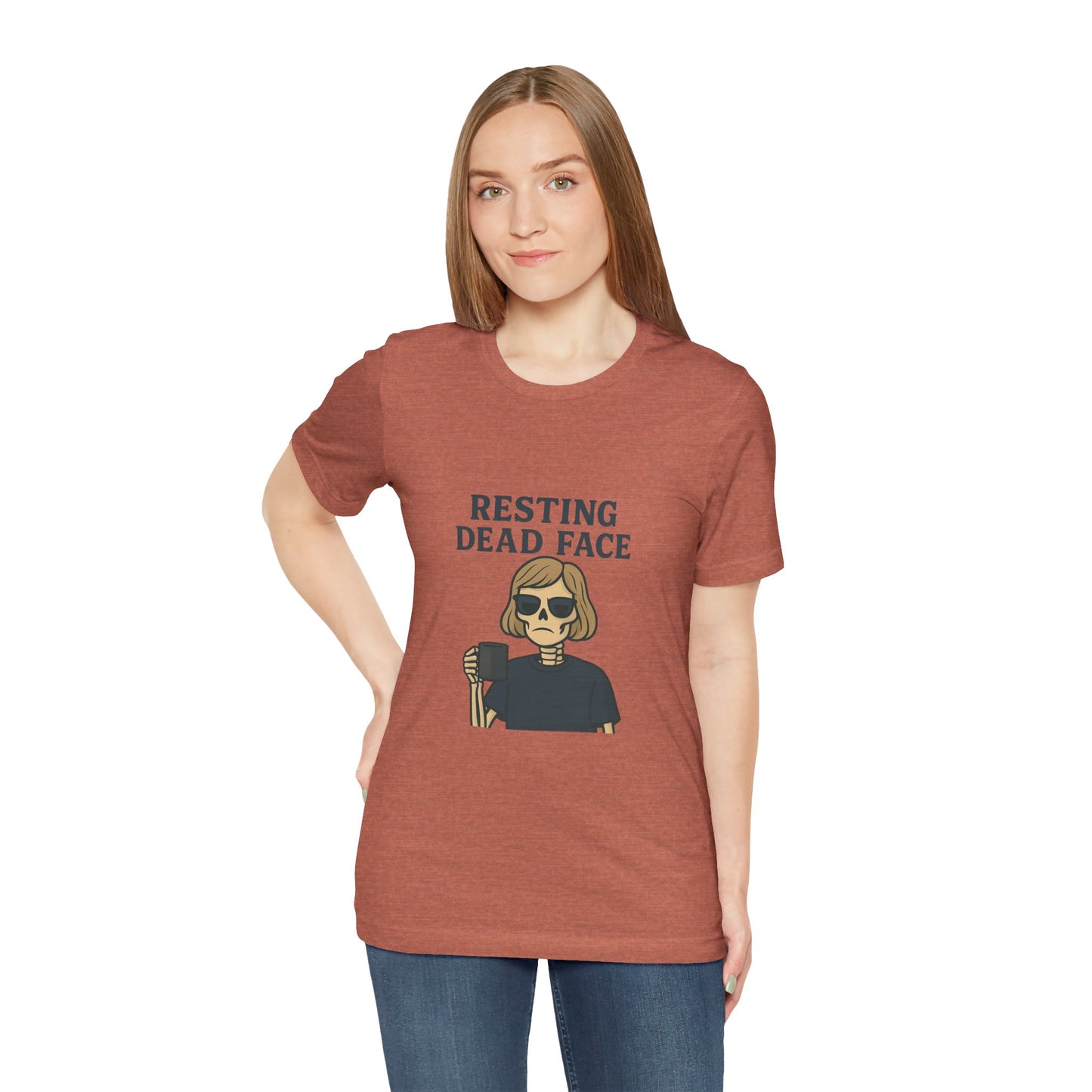 Resting Dead Face T-Shirt / Funny Skeleton Coffee Shirt | Burnout Humor Tee for Women | Dead Mans Club / Resting Dead Face Unisex Tee