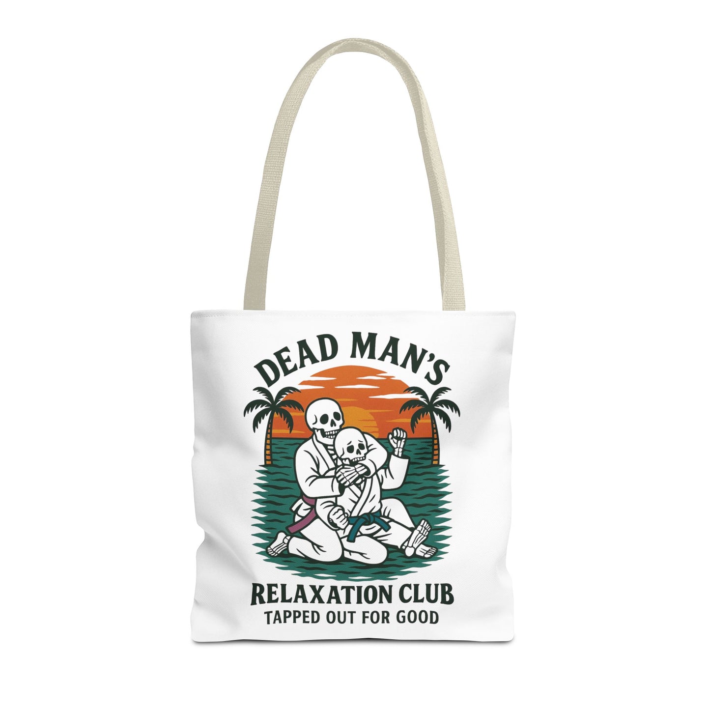 Dead Mans Relaxation Club Tote Bag / Tapped Out for Good Skeleton Jiu Jitsu Design