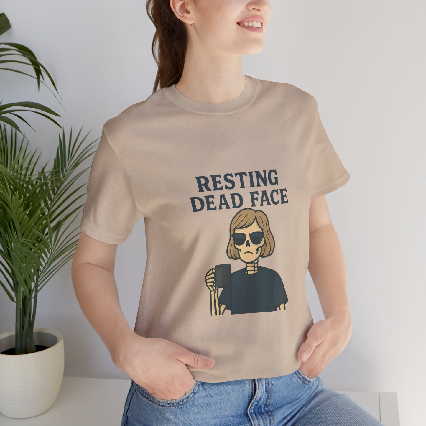 Resting Dead Face T-Shirt / Funny Skeleton Coffee Shirt | Burnout Humor Tee for Women | Dead Mans Club / Resting Dead Face Unisex Tee