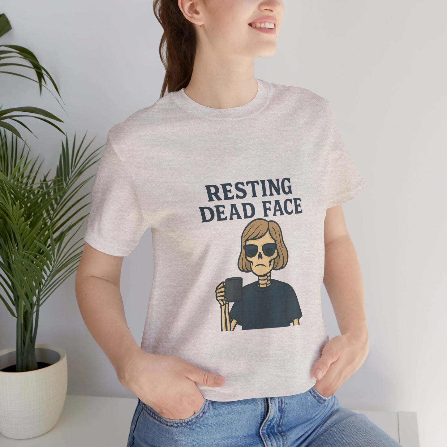 Resting Dead Face T-Shirt / Funny Skeleton Coffee Shirt | Burnout Humor Tee for Women | Dead Mans Club / Resting Dead Face Unisex Tee