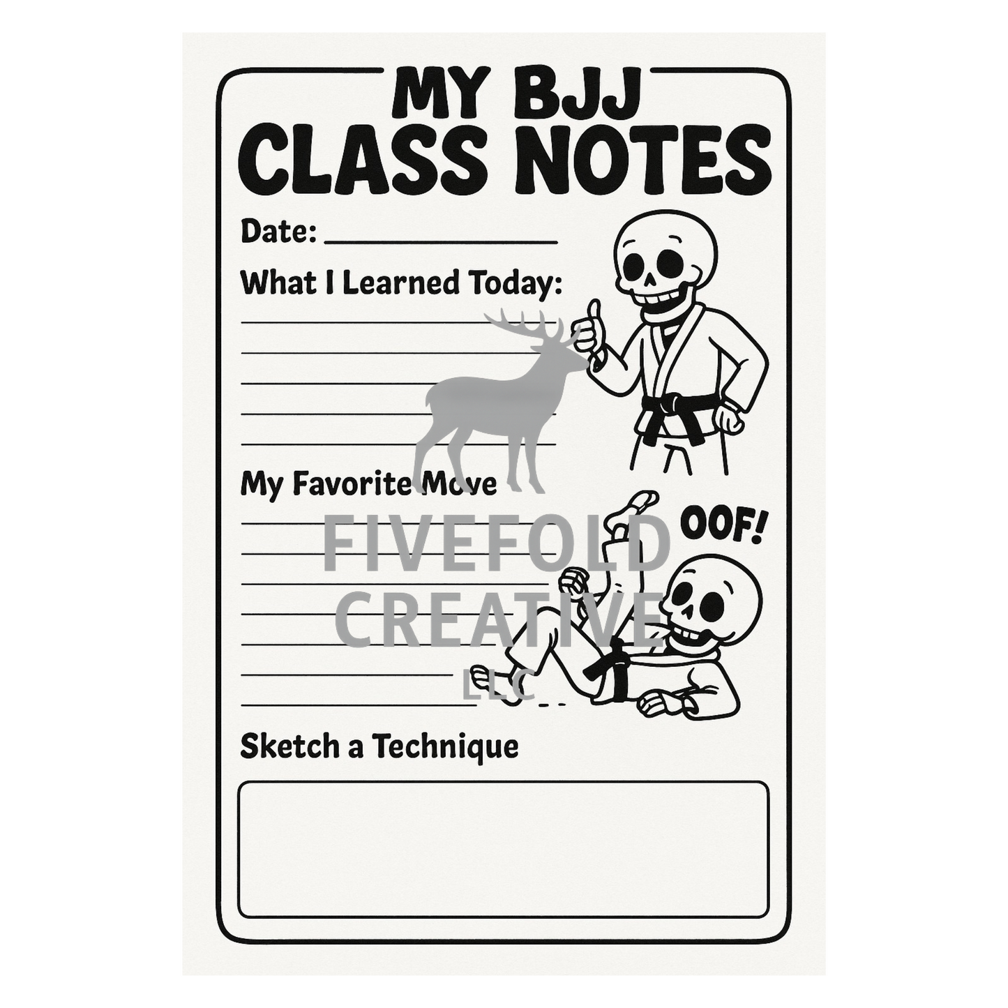 BJJ Kids Training Pack – Printable Jiu-Jitsu Class Notes, Belt Tracker & Tournament Prep Worksheet