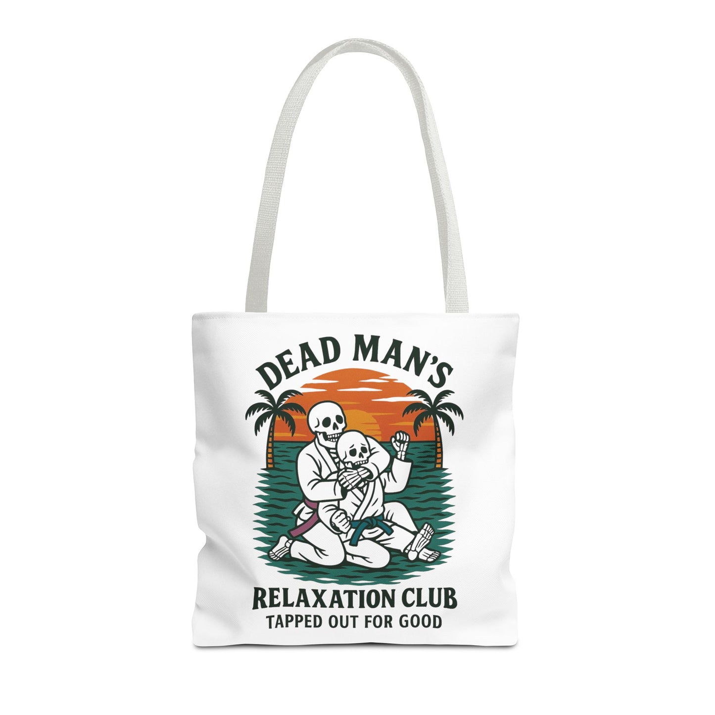 Dead Mans Relaxation Club Tote Bag / Tapped Out for Good Skeleton Jiu Jitsu Design