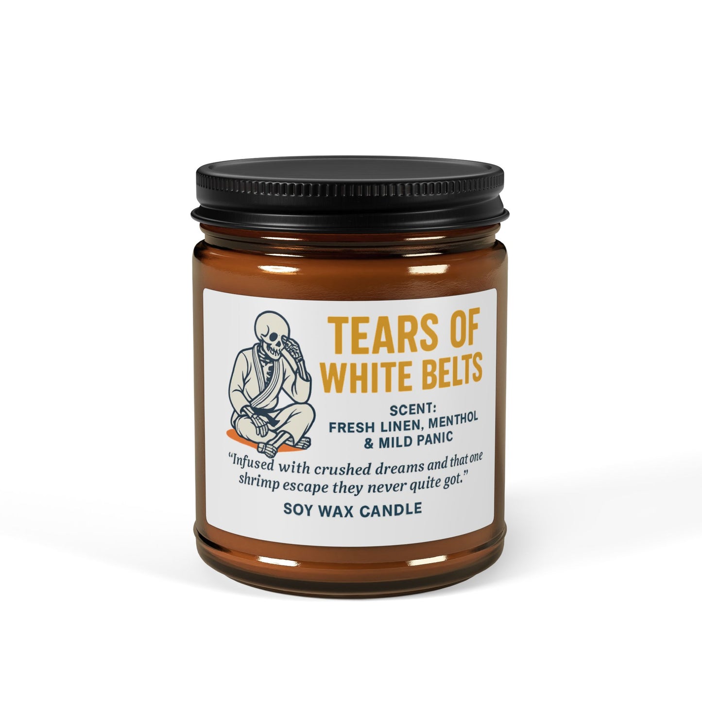 Tears of White Belts Soy Candle | Funny BJJ Gift | Fresh Linen & Panic Scented Candle | Brazilian Jiu-Jitsu Joke Candle, Scented Soy Candle