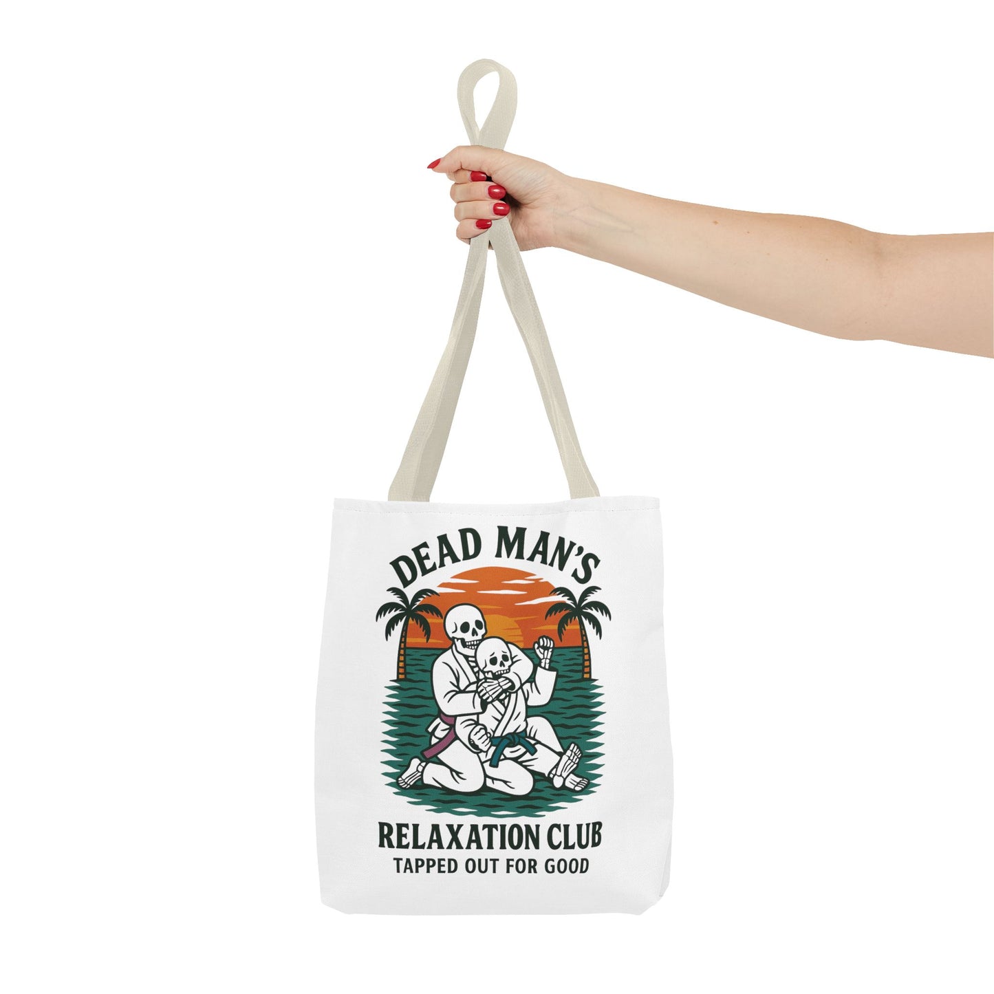 Dead Mans Relaxation Club Tote Bag / Tapped Out for Good Skeleton Jiu Jitsu Design