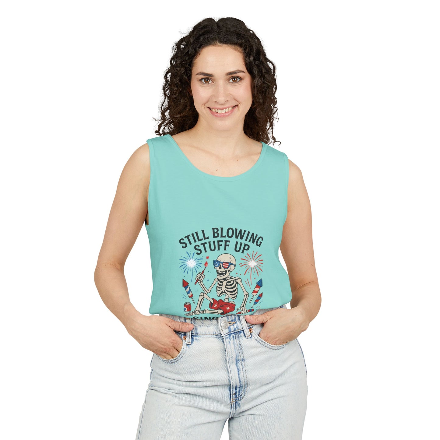 Unisex Still Blowing Stuff Up Since 1776 Tank Top Patriotic Skeleton Fireworks Design