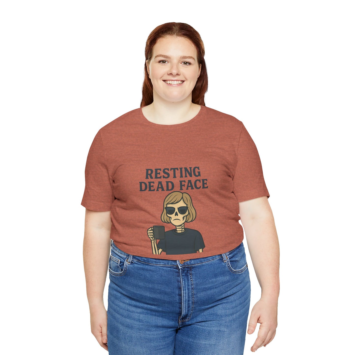 Resting Dead Face T-Shirt / Funny Skeleton Coffee Shirt | Burnout Humor Tee for Women | Dead Mans Club / Resting Dead Face Unisex Tee