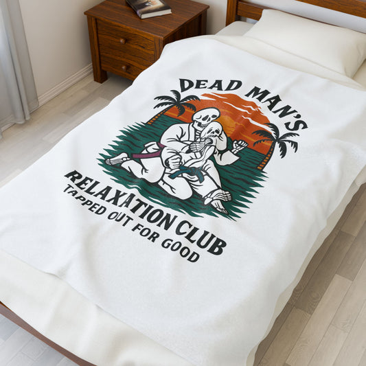 Dead Mans Relaxation Club Velveteen Blanket / Tapped Out for Good Cozy Throw for Halloween, Home Decor, Gift for Friends, Skull Vibe