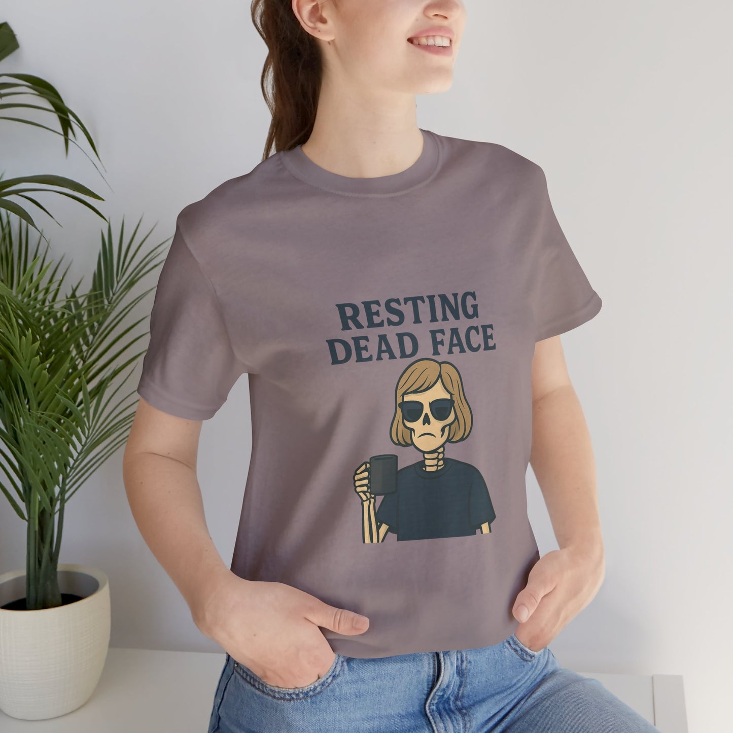 Resting Dead Face T-Shirt / Funny Skeleton Coffee Shirt | Burnout Humor Tee for Women | Dead Mans Club / Resting Dead Face Unisex Tee