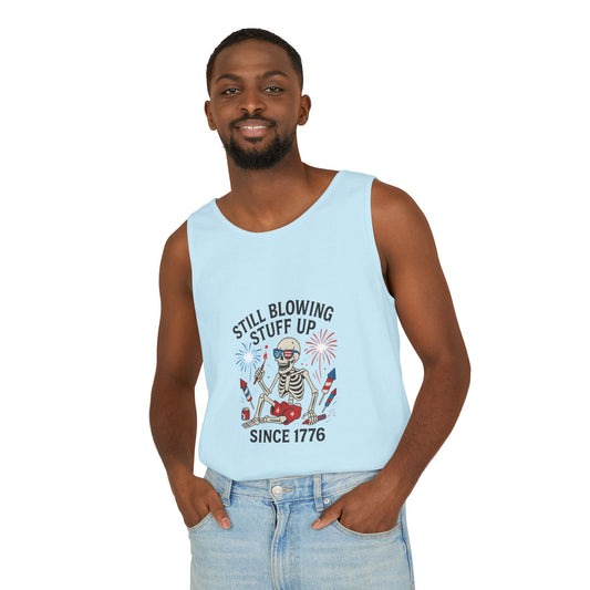 Unisex Still Blowing Stuff Up Since 1776 Tank Top Patriotic Skeleton Fireworks Design