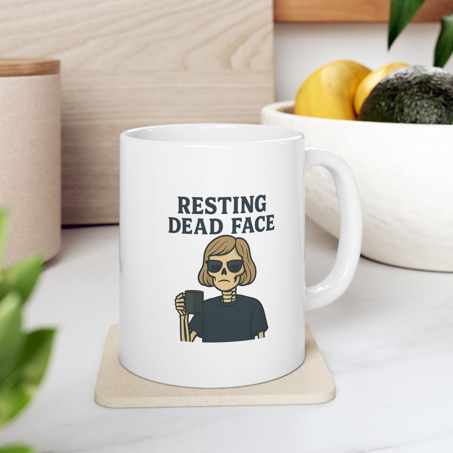 Resting Dead Face Skeleton Mug / Funny Burnout Coffee Cup for Sarcastic Souls / Funny Ceramic Coffee Mug