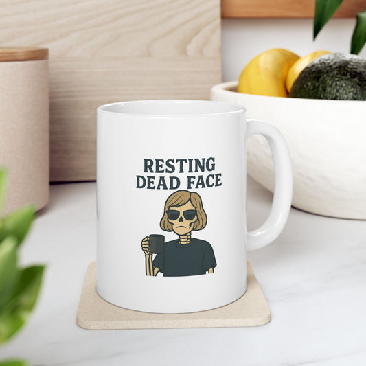 Resting Dead Face Skeleton Mug / Funny Burnout Coffee Cup for Sarcastic Souls / Funny Ceramic Coffee Mug