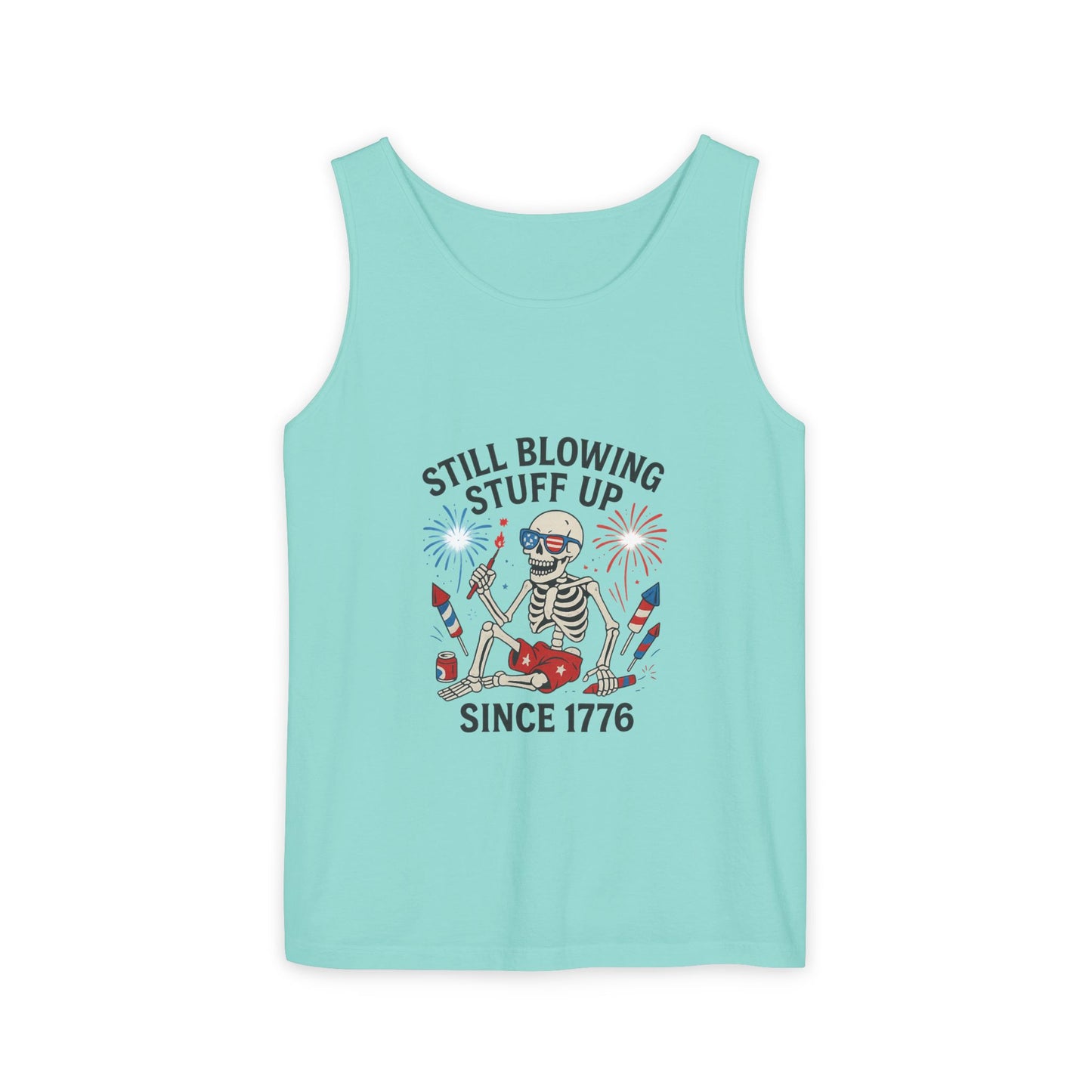 Unisex Still Blowing Stuff Up Since 1776 Tank Top Patriotic Skeleton Fireworks Design