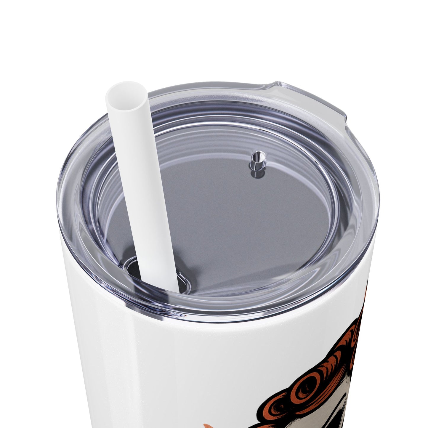 Burned Out But Still Pretty Tumbler | Funny Skeleton Travel Cup | 20oz Stainless Steel Skinny Tumbler with Straw | Dark Humor Gift