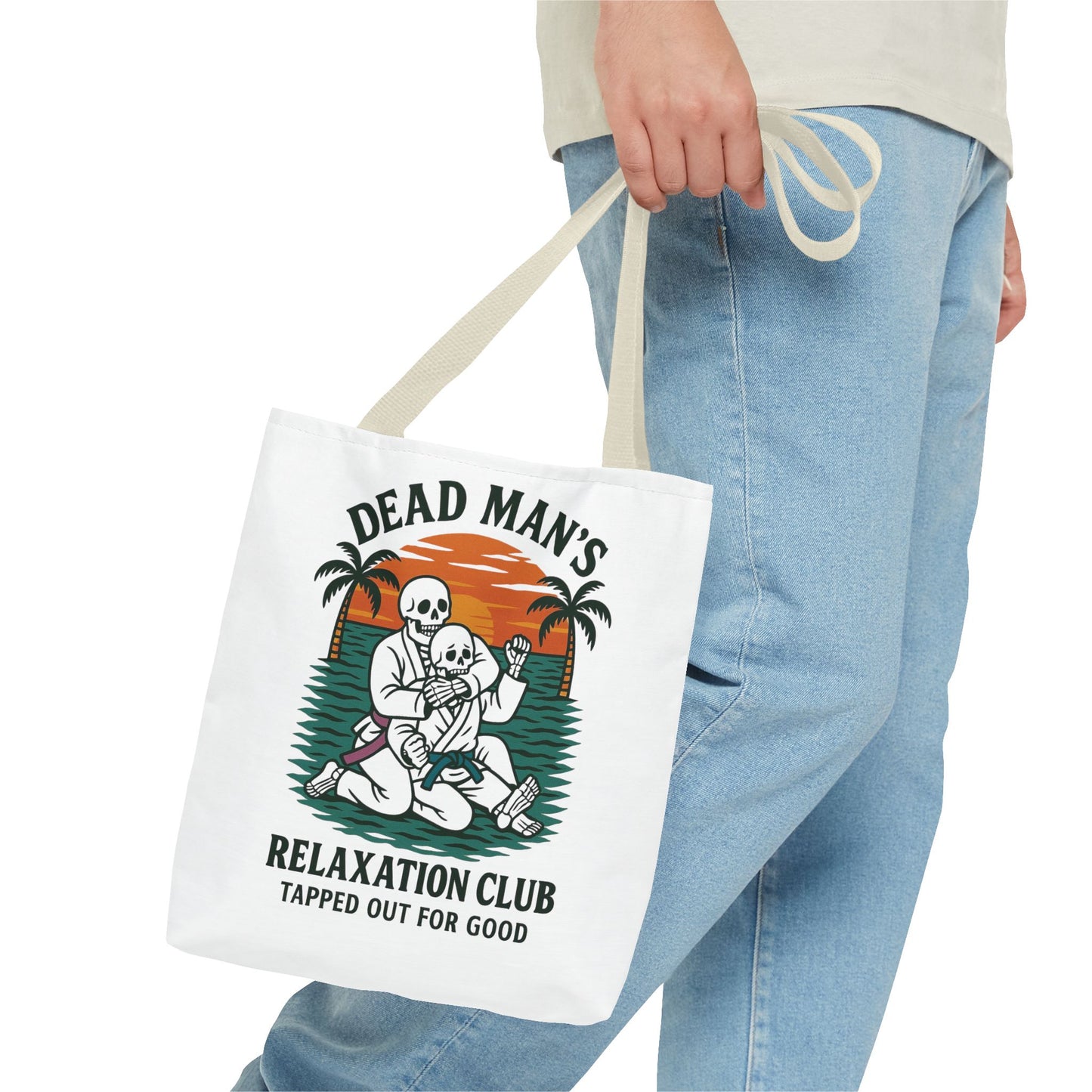 Dead Mans Relaxation Club Tote Bag / Tapped Out for Good Skeleton Jiu Jitsu Design