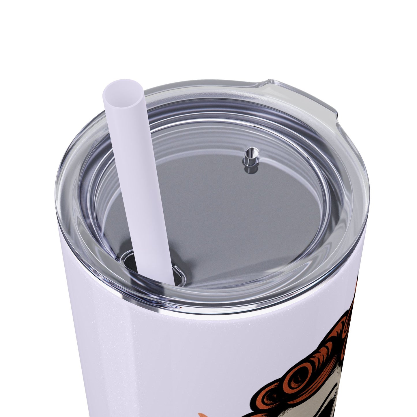 Burned Out But Still Pretty Tumbler | Funny Skeleton Travel Cup | 20oz Stainless Steel Skinny Tumbler with Straw | Dark Humor Gift