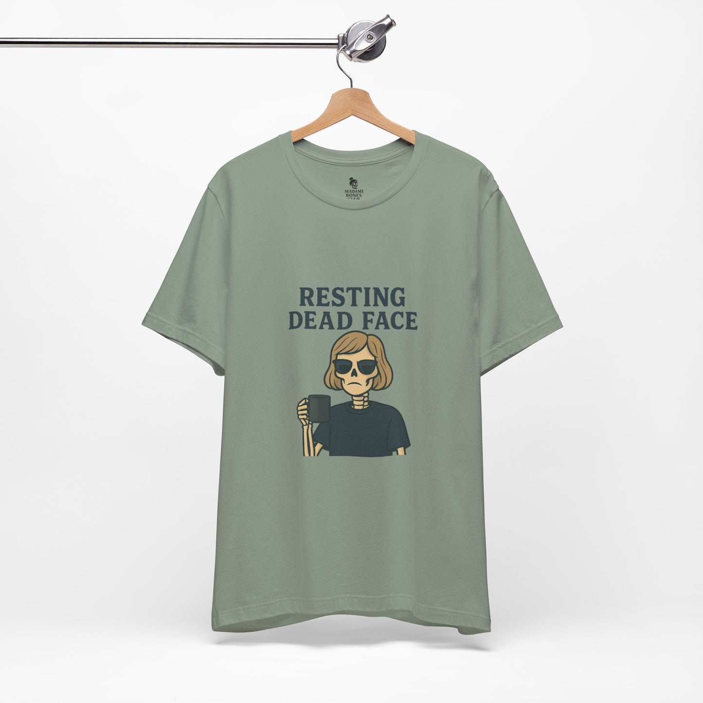 Resting Dead Face T-Shirt / Funny Skeleton Coffee Shirt | Burnout Humor Tee for Women | Dead Mans Club / Resting Dead Face Unisex Tee